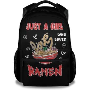 Ramen Backpack for Girls, 16 Inch Black Backpacks for School, Cute Lightweight Bookbag for Kids