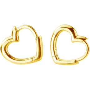 Dainty Love Heart Shaped Small Hoop Sleeper Earrings for Women S925 Sterling Silver 14K Daith Heart Cartilage Tragus Cute Minimalist Hoops Jewelry Mother's Day Best Friend Gold Plated