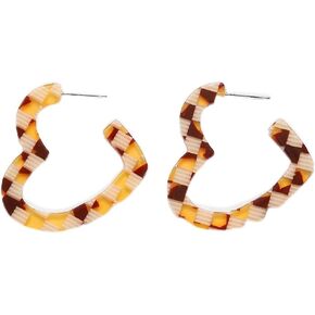 ONLYJUMP Checkerboard Hoop Earrings for Women Colorful Acrylic Resin Checker Black White Grid Lightweight Open C shaped Earrings Y2k Lightweight Xmas Jewelry Gift