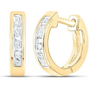 10kt Yellow Gold Womens Round Diamond Small Huggie Earrings 1/20 Cttw