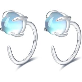 S925 Sterling Silver Round/Star/Cat Moonstone Hug Earrings,Cat Rainbow Moonstone Star Half Hoop Earrings Jewelry for Women
