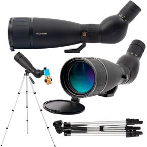 HD 20-60X80 Prism Silver-Plated Spoting Scope with Metal Tripod, Carry Bag, Phone Holder (Black)