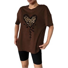 Floerns Women's Leopard Short Sleeve T Shirts Drop Shoulder Oversized Tee Shirts