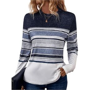 SweatyRocks Women's Striped Crew Neck T Shirt Long Sleeve Business Casual Tee Tops
