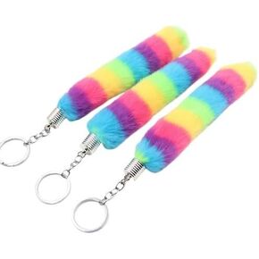 Rainbow Plush Faux Fur Tail Key Chain Ornament, Furry Pendant for Car Keys, Creative Velvet Accessory for Men and Women（1PC）