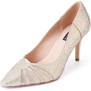 ERIJUNOR E2406 Women Pumps Comfortable Mid Heel Sparkly Rhinestone mesh Evening Prom Wedding Shoes in Kuwait