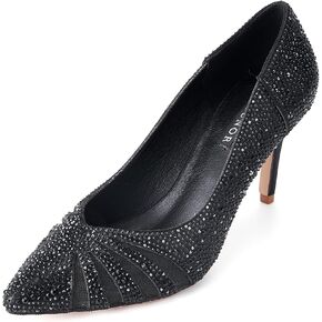 ERIJUNOR E2406 Women Pumps Comfortable Mid Heel Sparkly Rhinestone mesh Evening Prom Wedding Shoes