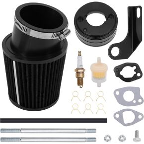 Upgraded Air Filter Adapter Kit with Spark Plug Compatible for Predator 212cc 6.5 Hp Baja MB165 MB200 Coleman CT200U BT200X KT196 Mini Bike Go Kart (Black)