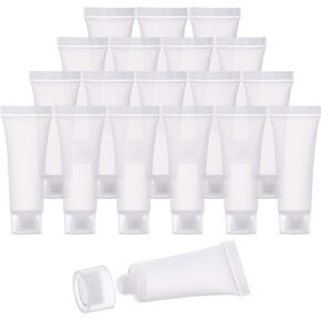 Mose Cafolo ~ 100 قطعة 10 مل (0.34 أونصة) زجاجة غسول مستحضرات تجميل فارغة مع غطاء لولبي. بلاستيك أبيض لامع وناعم مع حقنة مجانية كهدية! in Kuwait