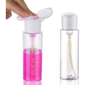 Push Down Pump Dispenser 2 Pack 3.4oz TSA Approved Nail Polish Remover Pump Dispenser Refillable Makeup Remover Dispenser Empty Plastic Pump Bottle for Micellar Water Makeup Remover Nail Art