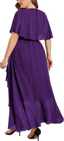 Miusol Women's Plus Size Floral Lace Cape Sleeves V Neck Ruffle Trim Formal Party Maxi Dress in Kuwait
