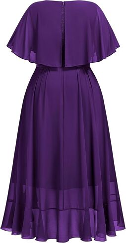 Miusol Women's Plus Size Floral Lace Cape Sleeves V Neck Ruffle Trim Formal Party Maxi Dress in Kuwait