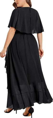 Miusol Women's Plus Size Floral Lace Cape Sleeves V Neck Ruffle Trim Formal Party Maxi Dress in Kuwait