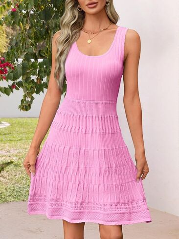 MEROKEETY Women's Summer Sleeveless Mini Dress 2025 Casual Crewneck Crochet A Line Flowy Tank Sundress in Kuwait