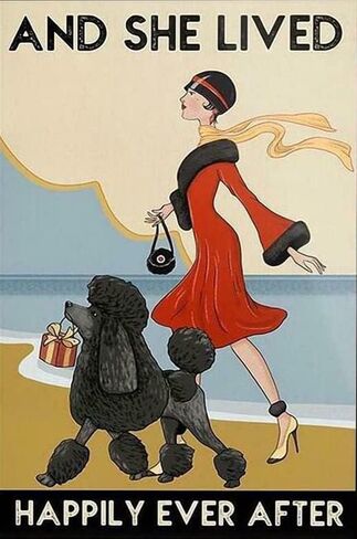 خمر القصدير علامة معدنية ملصق لوحة القلطي فتاة وعاشت بسعادة من أي وقت مضى بعد الكلب علامة معدنية الحديد اللوحة الرجعية جدار ديكور ملصق للمنزل فندق المقاهي علامة هدية 8x12 بوصة in Kuwait