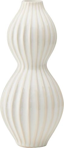 Torre & Tagus Anna Ceramic White Vase with Textured Grooves, Handmade Round Bulbous Vase for Flowers with Scandinavian Design, Ribbed Vase with Reactive Glaze Finish, 4.5-inch Height, White in Kuwait