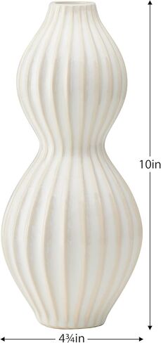 Torre & Tagus Anna Ceramic White Vase with Textured Grooves, Handmade Round Bulbous Vase for Flowers with Scandinavian Design, Ribbed Vase with Reactive Glaze Finish, 4.5-inch Height, White in Kuwait