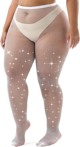 Plus Size Rhinestone Sparkly Fishnet Stockings Glitter Pantyhose High Waist Small Mesh Stockings, Value Pack of 2 in Kuwait