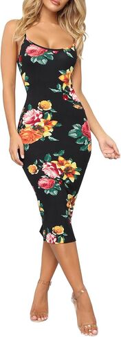 Bonkwa Women Sexy Bodycon Dresses Sleeveless Adjustable Spaghetti Straps Dress Square Neck Tie Dye Midi Dress with Slit Back in Saudi Arabia