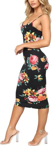 Bonkwa Women Sexy Bodycon Dresses Sleeveless Adjustable Spaghetti Straps Dress Square Neck Tie Dye Midi Dress with Slit Back in Saudi Arabia