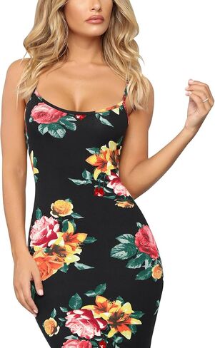 Bonkwa Women Sexy Bodycon Dresses Sleeveless Adjustable Spaghetti Straps Dress Square Neck Tie Dye Midi Dress with Slit Back in Saudi Arabia