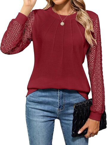 قمصان عمل نسائية من IHOT بأكمام طويلة من الدانتيل كاجوال أنيقة ومتماسكة للعمل في الخريف in Kuwait