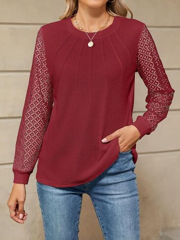 قمصان عمل نسائية من IHOT بأكمام طويلة من الدانتيل كاجوال أنيقة ومتماسكة للعمل في الخريف in Kuwait