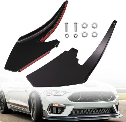 طائرات الغوص ذات المصد السفلي الأمامي من HAKA TOUGH لعام 2018 2019 2020 2021 2022 ملحقات Ford Mustang GT/Ecoboost، جانب الناشر من Canard Front Bumper Splitter Spoiler Trim، أسود، جانب السائق والراكب in Kuwait