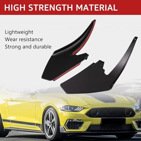 طائرات الغوص ذات المصد السفلي الأمامي من HAKA TOUGH لعام 2018 2019 2020 2021 2022 ملحقات Ford Mustang GT/Ecoboost، جانب الناشر من Canard Front Bumper Splitter Spoiler Trim، أسود، جانب السائق والراكب in Kuwait