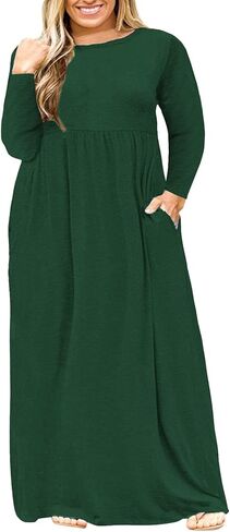 Nemidor Women Long Sleeve Loose Plain Casual Plus Size Long Maxi Dress with Pockets in Kuwait