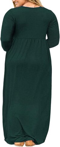 Nemidor Women Long Sleeve Loose Plain Casual Plus Size Long Maxi Dress with Pockets in Kuwait
