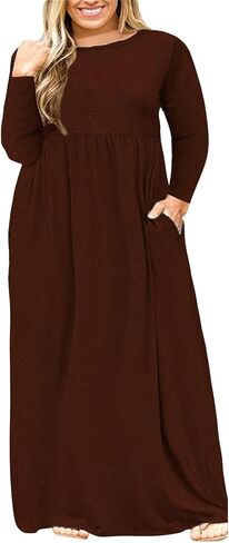 Nemidor Women Long Sleeve Loose Plain Casual Plus Size Long Maxi Dress with Pockets in Kuwait