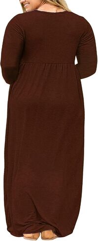 Nemidor Women Long Sleeve Loose Plain Casual Plus Size Long Maxi Dress with Pockets in Kuwait