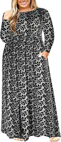 Nemidor Women Long Sleeve Loose Plain Casual Plus Size Long Maxi Dress with Pockets in Kuwait