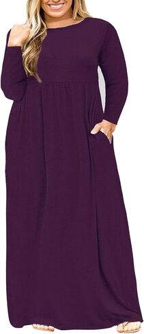 Nemidor Women Long Sleeve Loose Plain Casual Plus Size Long Maxi Dress with Pockets in Kuwait