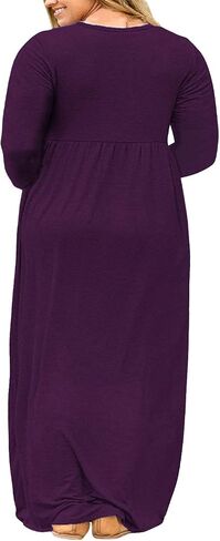 Nemidor Women Long Sleeve Loose Plain Casual Plus Size Long Maxi Dress with Pockets in Kuwait