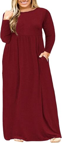 Nemidor Women Long Sleeve Loose Plain Casual Plus Size Long Maxi Dress with Pockets in Kuwait