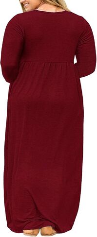 Nemidor Women Long Sleeve Loose Plain Casual Plus Size Long Maxi Dress with Pockets in Kuwait
