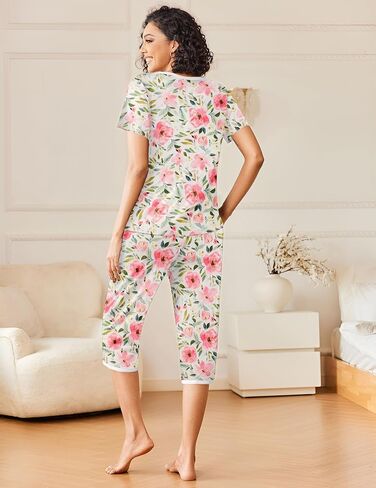 Ekouaer Womens Pajama Sets Short Sleeve Sleepwear Top and Capri Pants 2 Piece Loungewear With Pockets S-XXL in Saudi Arabia