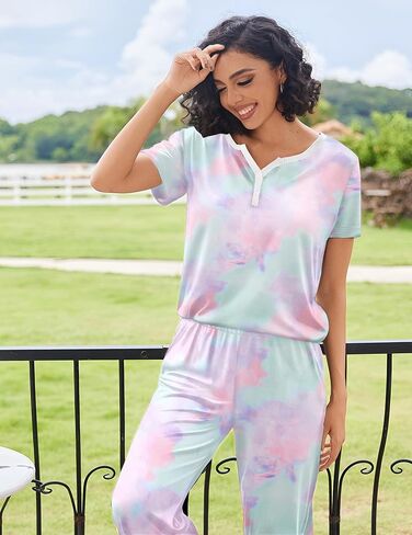 Ekouaer Womens Pajama Sets Short Sleeve Sleepwear Top and Capri Pants 2 Piece Loungewear With Pockets S-XXL in Saudi Arabia