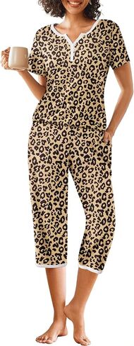Ekouaer Womens Pajama Sets Short Sleeve Sleepwear Top and Capri Pants 2 Piece Loungewear With Pockets S-XXL in Saudi Arabia