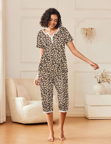 Ekouaer Womens Pajama Sets Short Sleeve Sleepwear Top and Capri Pants 2 Piece Loungewear With Pockets S-XXL in Saudi Arabia