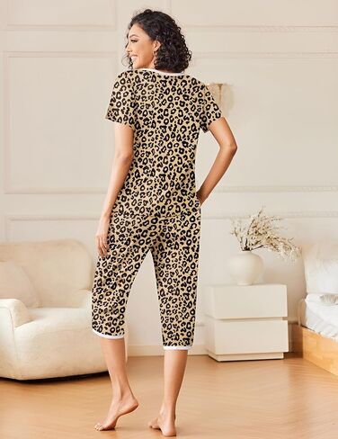 Ekouaer Womens Pajama Sets Short Sleeve Sleepwear Top and Capri Pants 2 Piece Loungewear With Pockets S-XXL in Saudi Arabia