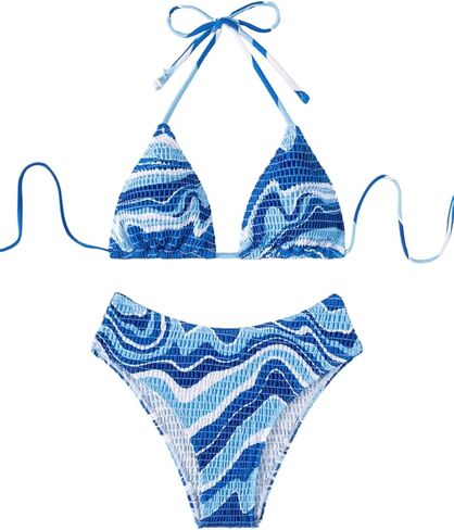 SOLY HUX Women's 2 Piece Halter Bikini Set Wave Print Triangle Top Bathing Suits Thong Bikini Swimsuits in Saudi Arabia