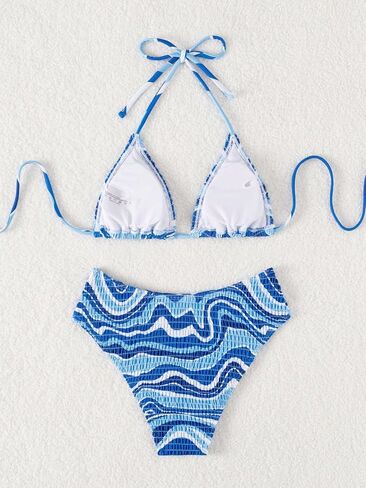 SOLY HUX Women's 2 Piece Halter Bikini Set Wave Print Triangle Top Bathing Suits Thong Bikini Swimsuits in Saudi Arabia