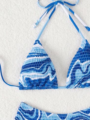 SOLY HUX Women's 2 Piece Halter Bikini Set Wave Print Triangle Top Bathing Suits Thong Bikini Swimsuits in Saudi Arabia