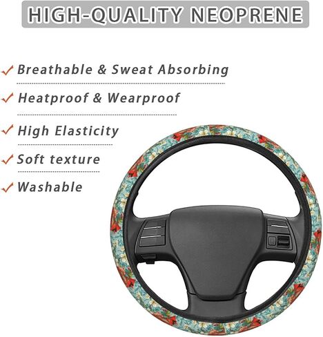 Birds Blooming Cherry Steering Wheel Covers Anti-Slip Elasticity Car Accessories Steering Wheel Protector Universal 15 Inch for Cars SUV Vehicle Truck in Saudi Arabia