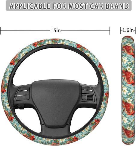 Birds Blooming Cherry Steering Wheel Covers Anti-Slip Elasticity Car Accessories Steering Wheel Protector Universal 15 Inch for Cars SUV Vehicle Truck in Saudi Arabia