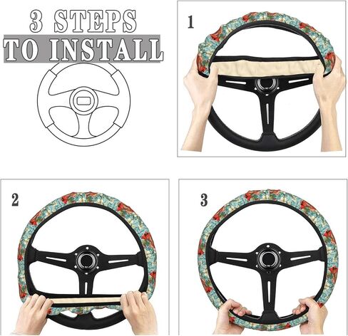 Birds Blooming Cherry Steering Wheel Covers Anti-Slip Elasticity Car Accessories Steering Wheel Protector Universal 15 Inch for Cars SUV Vehicle Truck in Saudi Arabia