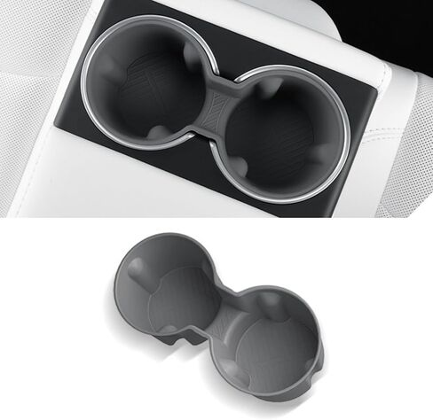Rear Seat Cup Holder Insert Compatible with Tesla Model 3 2024 Highland Interior Accessories Non-Slip & Washable, Silicone Grey in Saudi Arabia